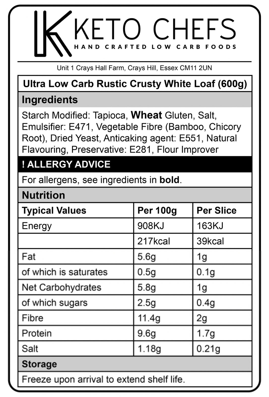 Ultra Low Carb Crusty White Loaf 600g (FREEZER FRIENDLY)