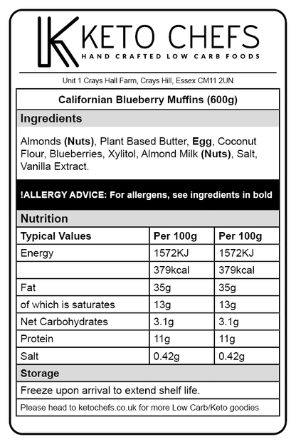 Low Carb Californian Blueberry Muffin Ingredients