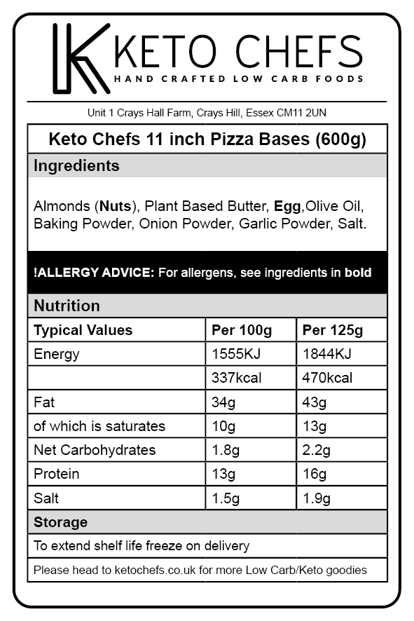 Keto Chefs 11 inch High Protein, Gluten & Grain Free Pizza Bases 2x 300g (freezer friendly)