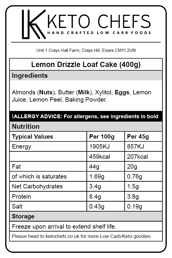 Lemon Drizzle Loaf Cake 8 - 10 Portions (freezer friendly)