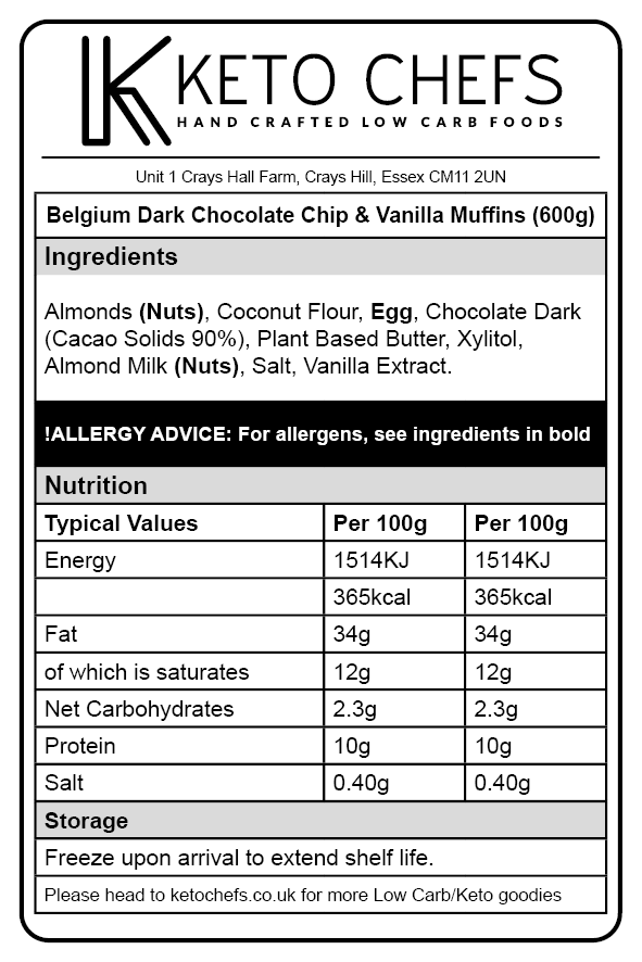 Keto Diet Dark Chocolate Chip Vanilla Muffins Ingredients