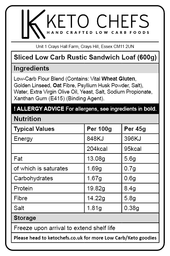 Ultra Low Carb Multiseed Rustic loaf 600G (FREEZER FRIENDLY) (PRESLICED)