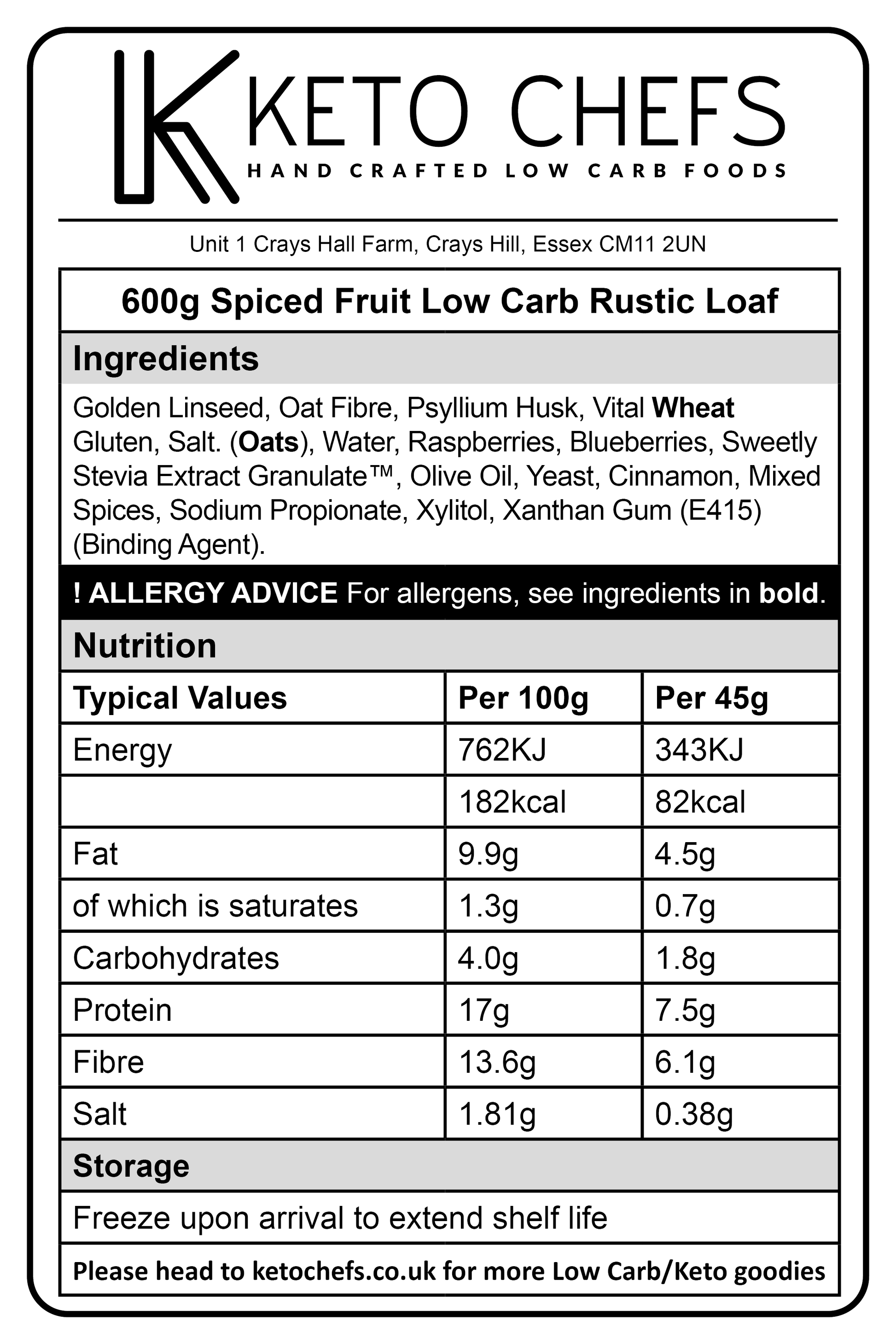 Low Carb Spiced Fruit Loaf Ingredients