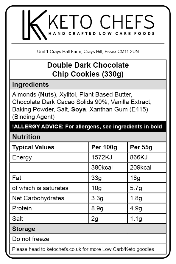 Double Dark Chocolate Chip Cookies x6 (Do Not Freeze Me) 300g