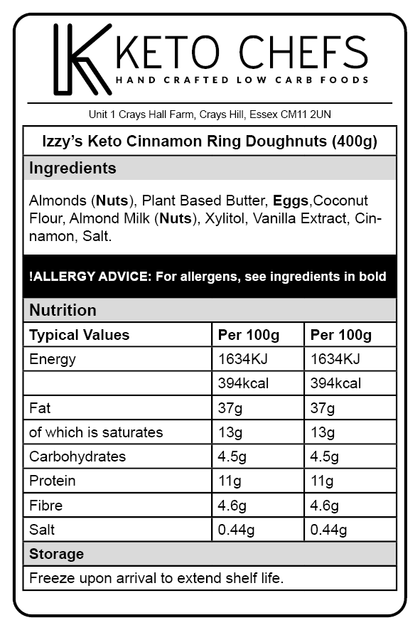 4x 100g Izzy’s Keto Cinnamon Ring Doughnuts (FREEZER FRIENDLY)