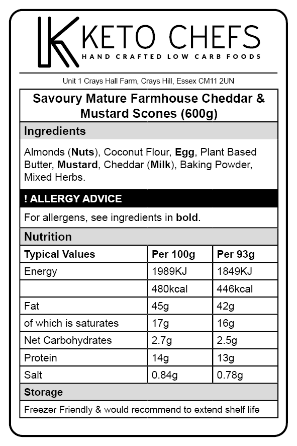 Savoury Mature Farmhouse Cheddar & Mustard Scones x 6 PORTIONS (FREEZER FRIENDLY) 600g