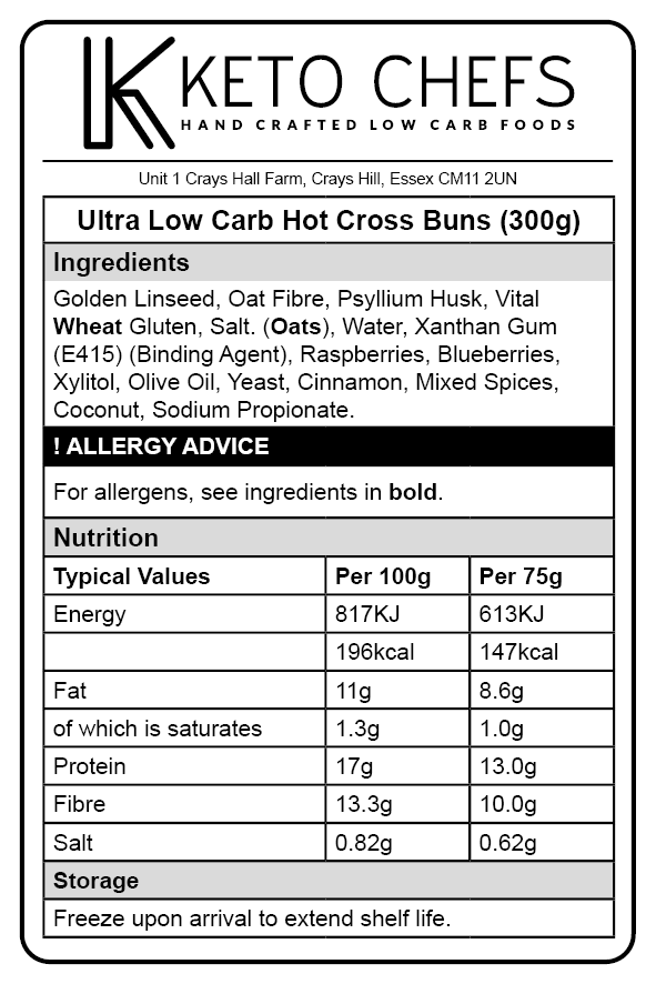 Vegan Ultra Low Carb Hot Cross Buns 75g x4 per pack (FREEZER FRIENDLY)