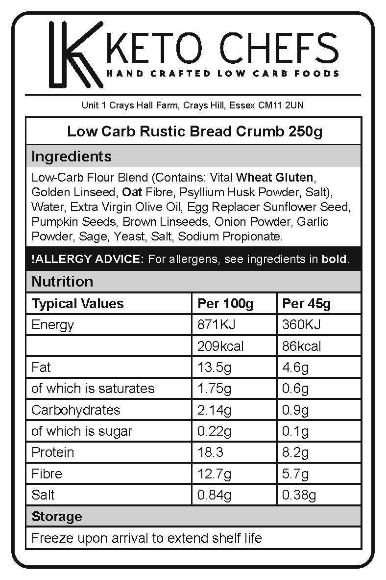 Ultra Low Carb Rustic Bread Crumbs 250g (FREEZER FRIENDLY)