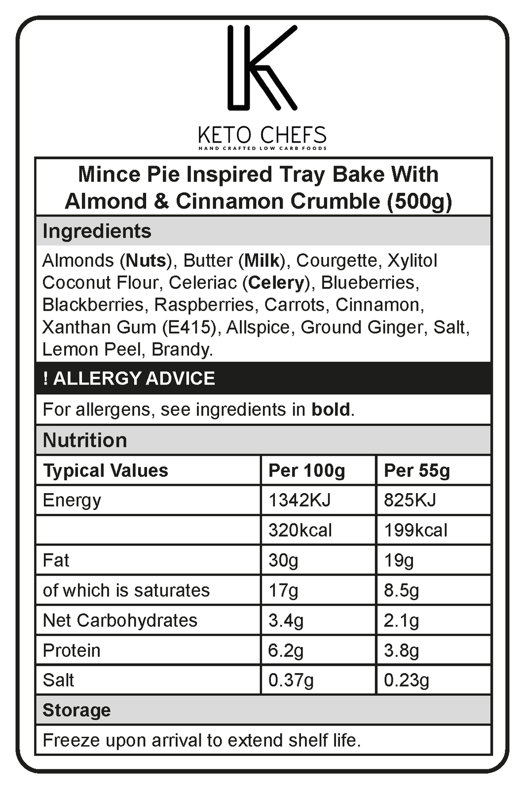 Keto Chefs Mince Pie Inspired Tray Bake With Almond & Cinnamon Crumble topping (freezer friendly)