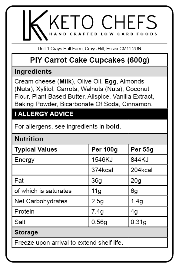 PIY Carrot Cake Cupcakes x 6 (freezer friendly) 600g