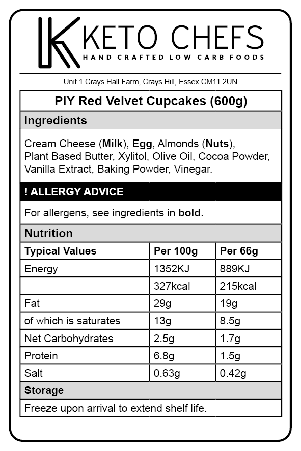 PIY (Pipe It Yourself) Red Velvet Cupcakes x 6 (freezer friendly) 600g