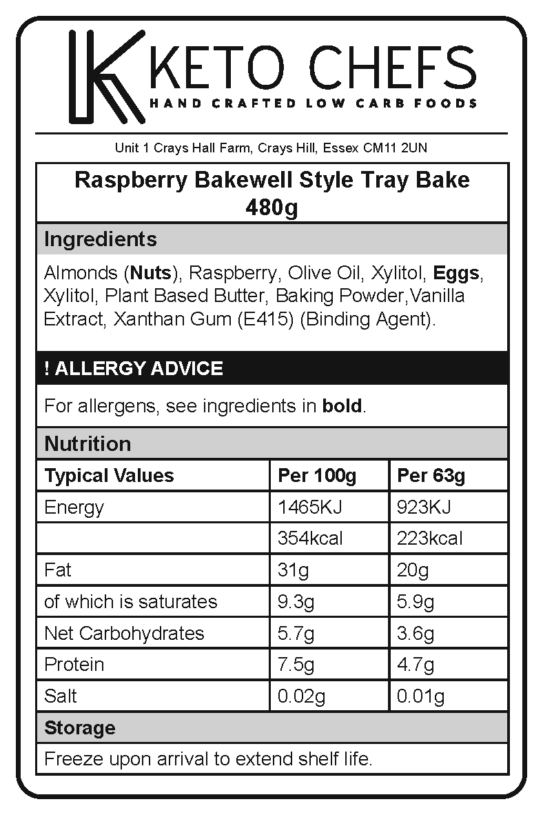 Raspberry Bakewell Style Tray Bake 6/8 Portions (FREEZER FRIENDLY) 480g