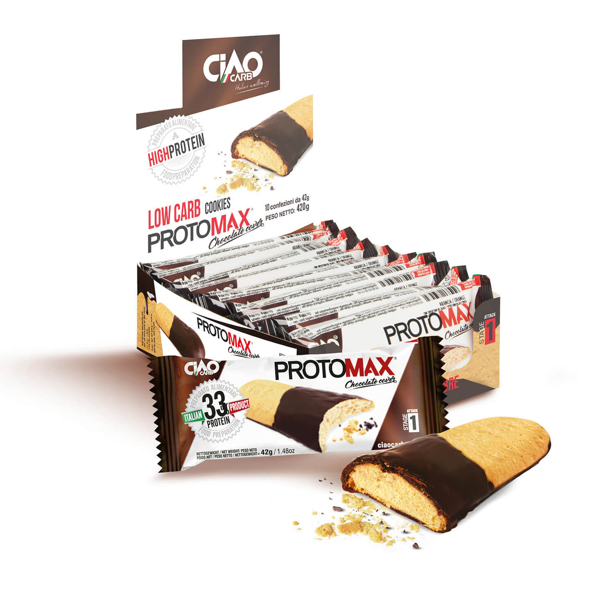 Low Carb Chocolate Dipped Biscuit Proto Max 42g (3.3g Net Carbs per biscuit)